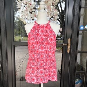 Michael Kors Pink Circle Print Gold Studded Halter Tank Top